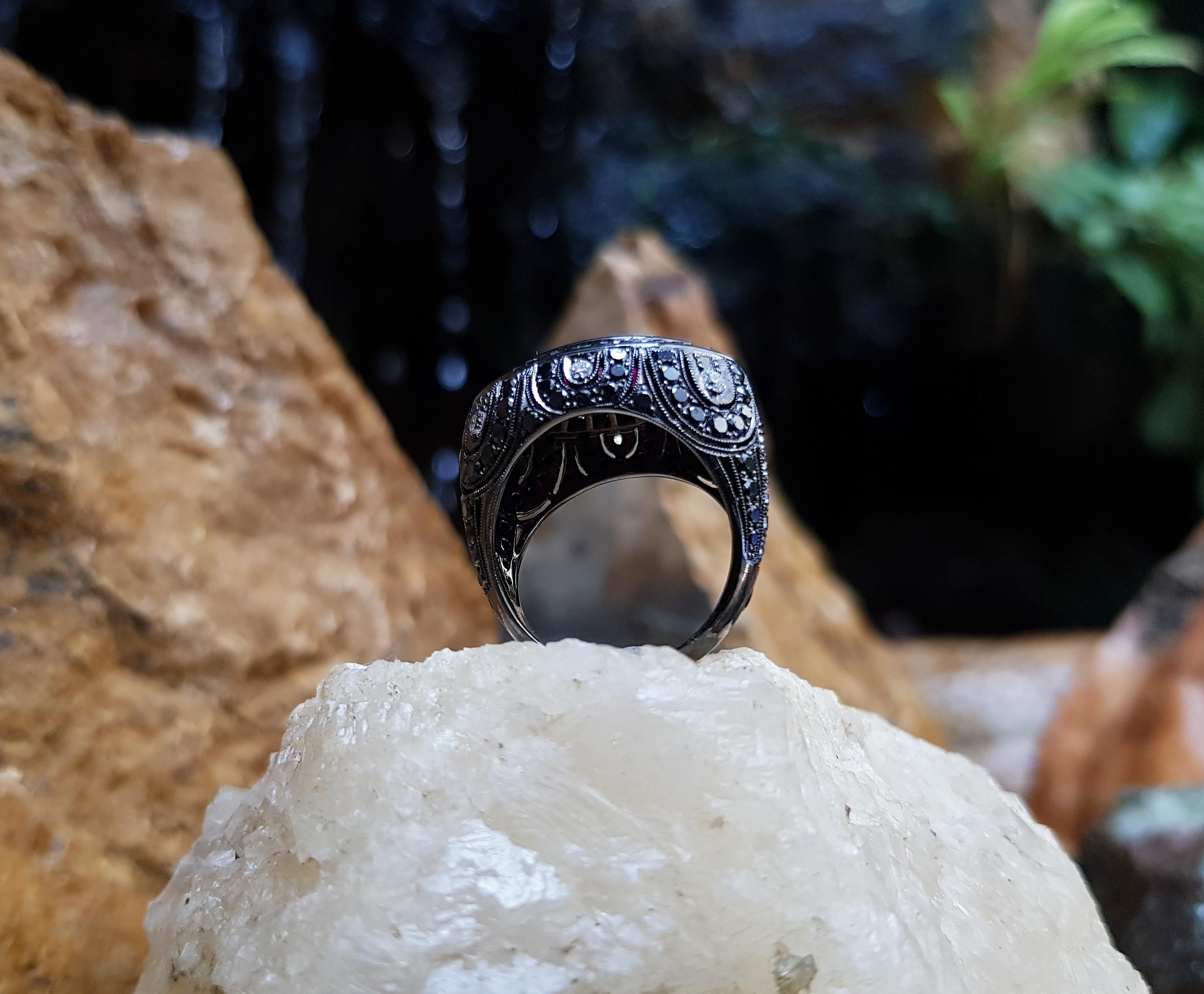Marquise Ruby, Black Diamond with Diamond Ring Set in 18 Karat White Gold For Sale 2