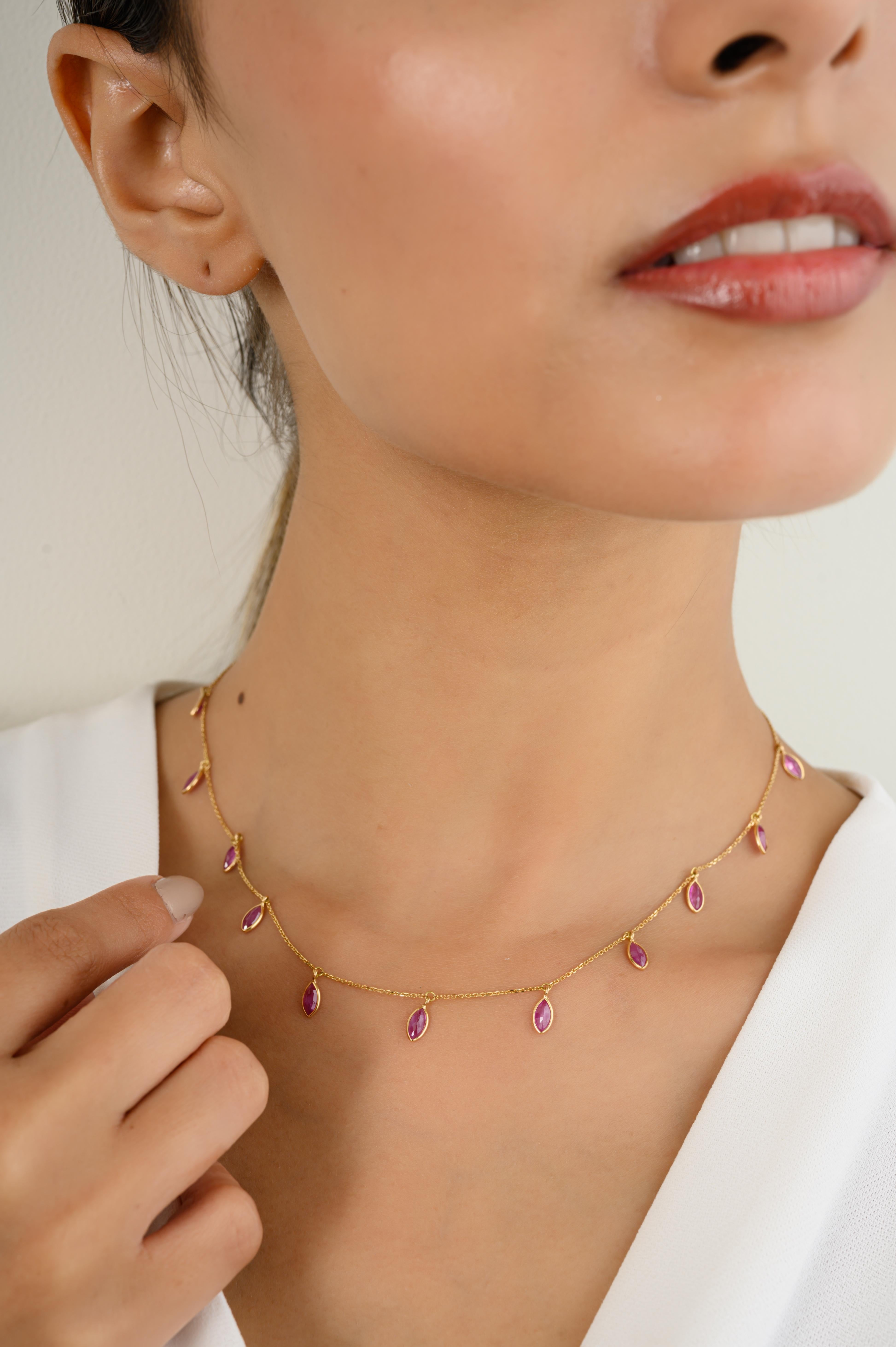 Donna Collana a catena con charme di rubino Marquise Regalo per la fidanzata in oro giallo massiccio 18 carati in vendita