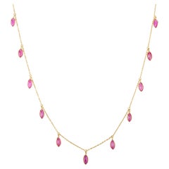 Marquise Ruby Charm Chain Necklace Girlfriend Gift in Solid 18k Yellow Gold