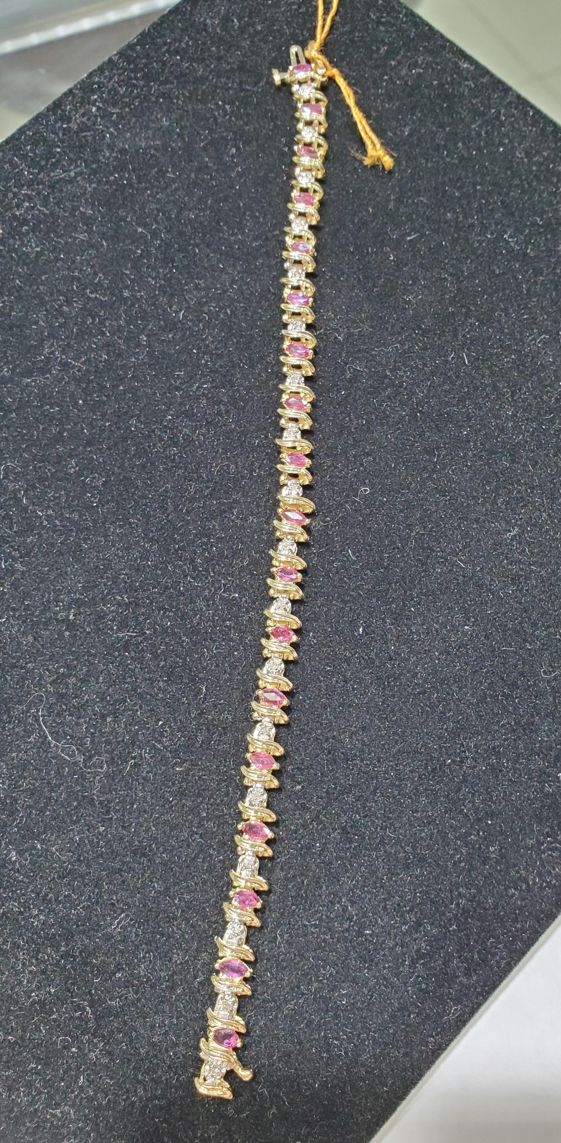 Marquise Cut Marquise Ruby & Diamond Tennis Bracelet For Sale
