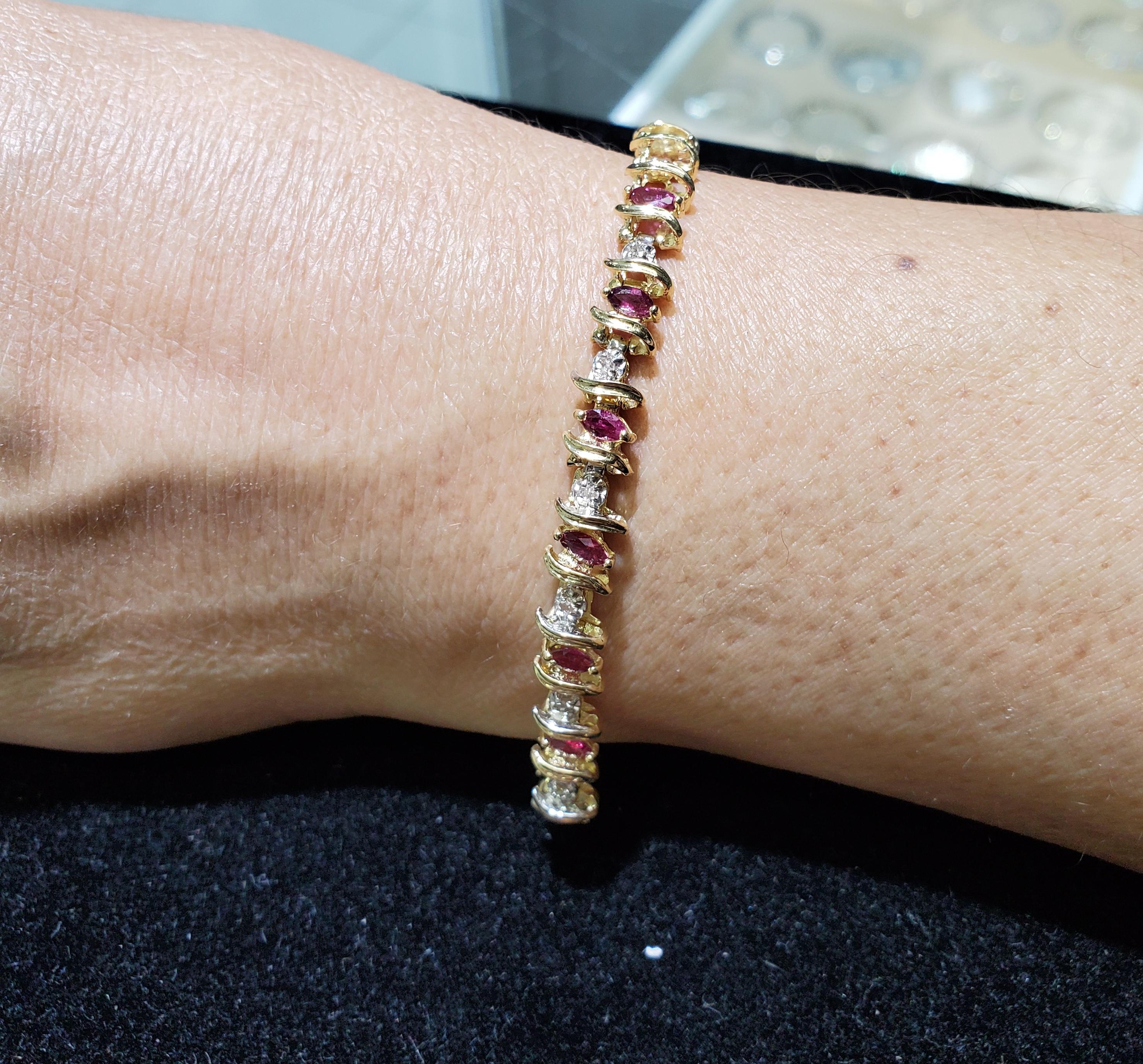 Marquise Ruby & Diamond Tennis Bracelet In New Condition For Sale In Sugar Land, TX