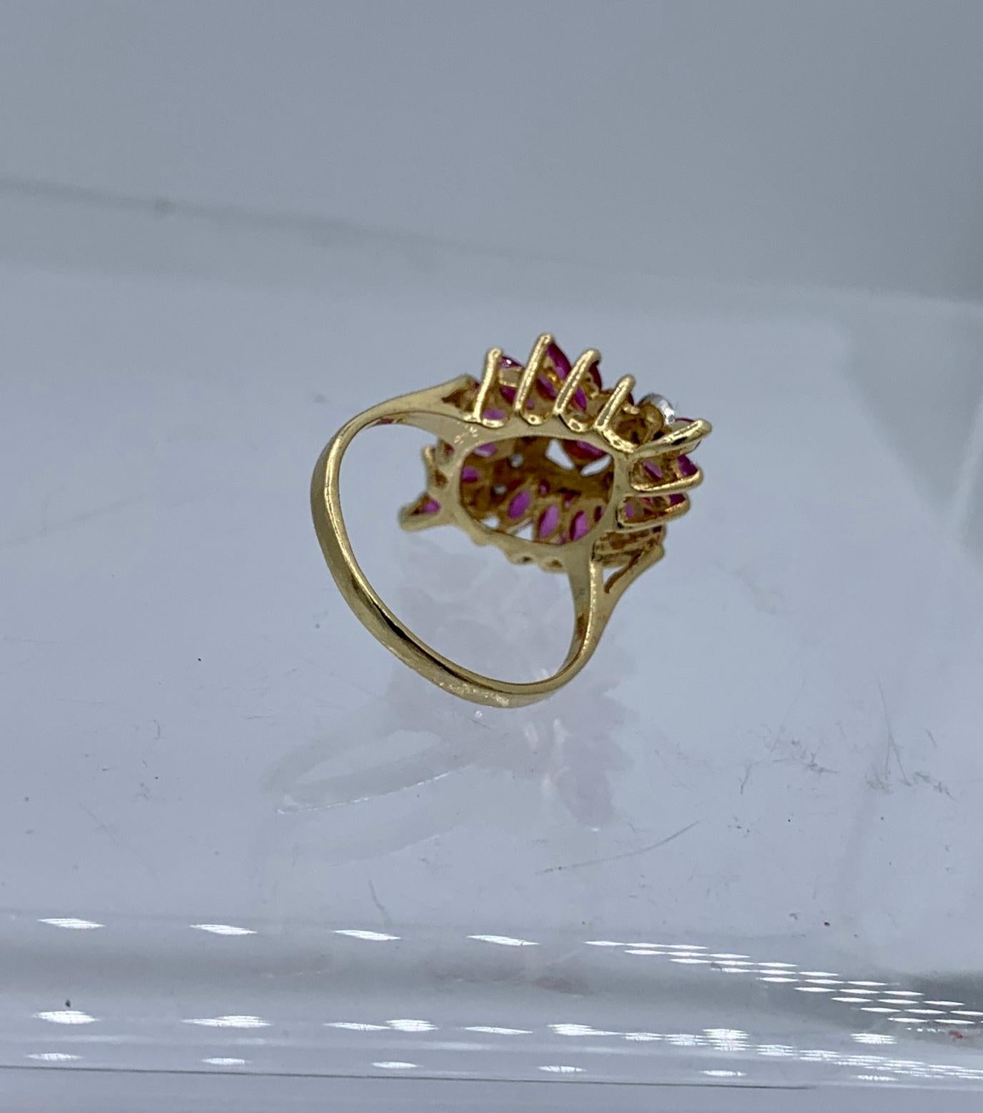 Marquise Ruby Diamond Waterfall Ballerina Ring Retro Cocktail Fashion Gold For Sale 2