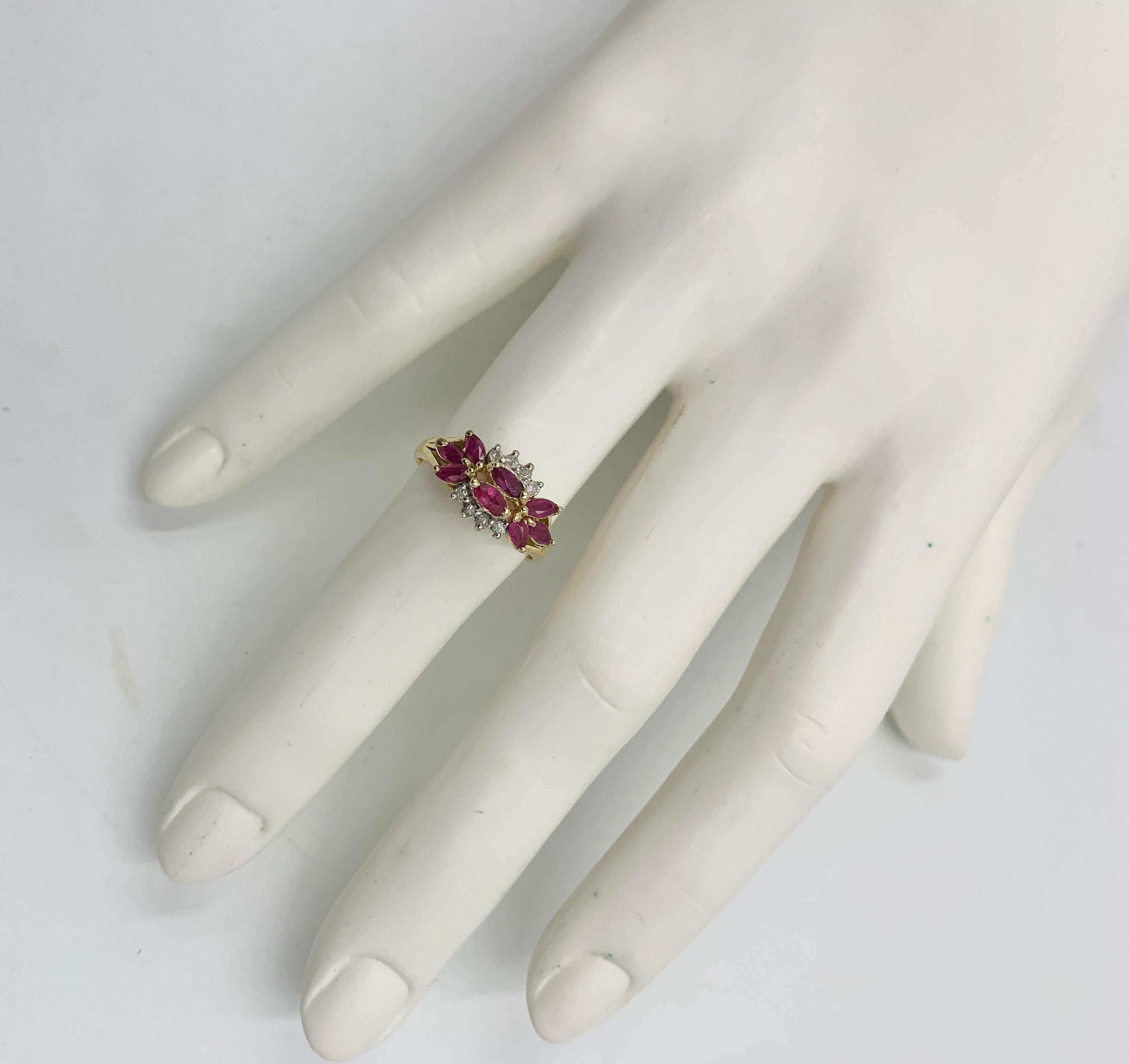 Marquesa Rubí Diamante Boda Anillo de Compromiso Apilamiento Oro 14 Kilates Contemporáneo en venta