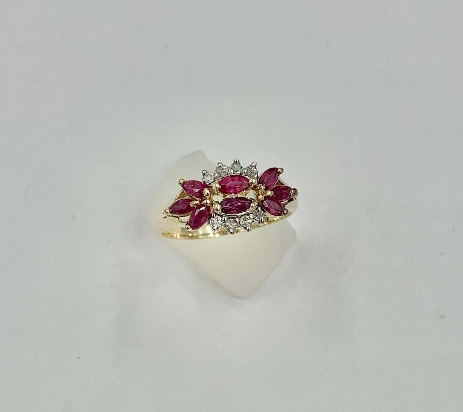 Marquise Ruby Diamond Wedding Engagement Band Ring Stacking 14 Karat Gold In Good Condition For Sale In New York, NY