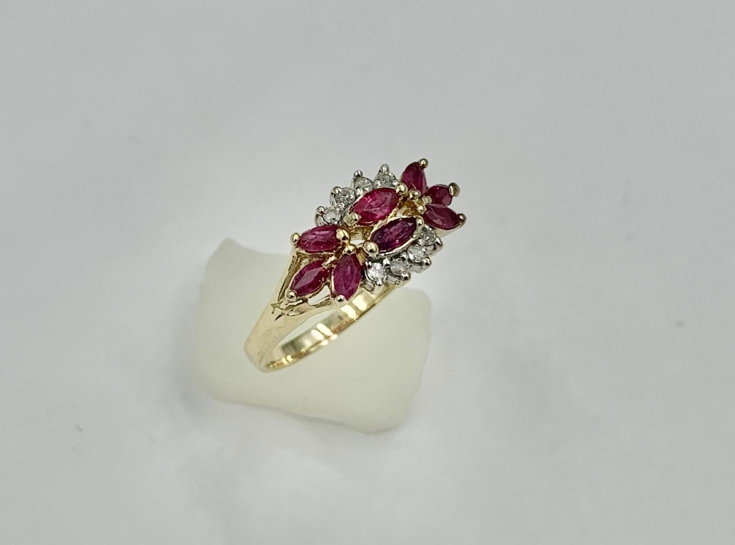 Women's Marquise Ruby Diamond Wedding Engagement Band Ring Stacking 14 Karat Gold For Sale