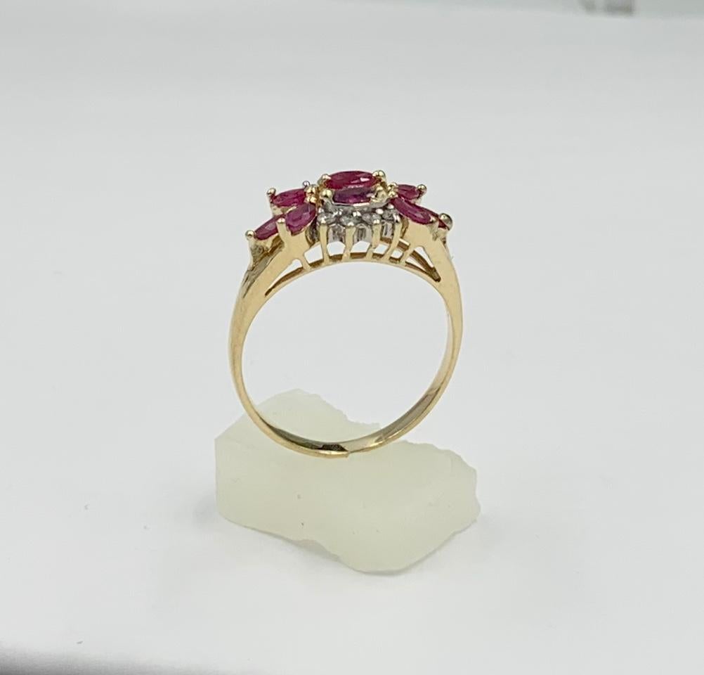 Marquesa Rubí Diamante Boda Anillo de Compromiso Apilamiento Oro 14 Kilates en venta 1