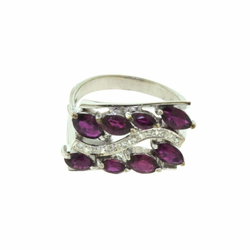Marquise Ruby, Diamond White Gold Wide Rectangular Ring In Good Condition For Sale In Miami, FL