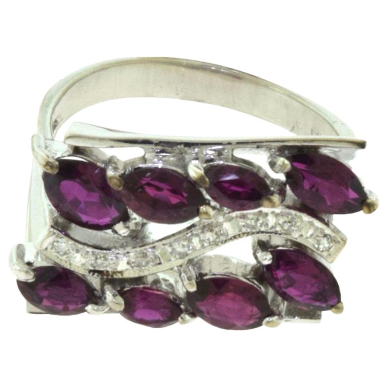 Marquise Ruby, Diamond White Gold Wide Rectangular Ring For Sale