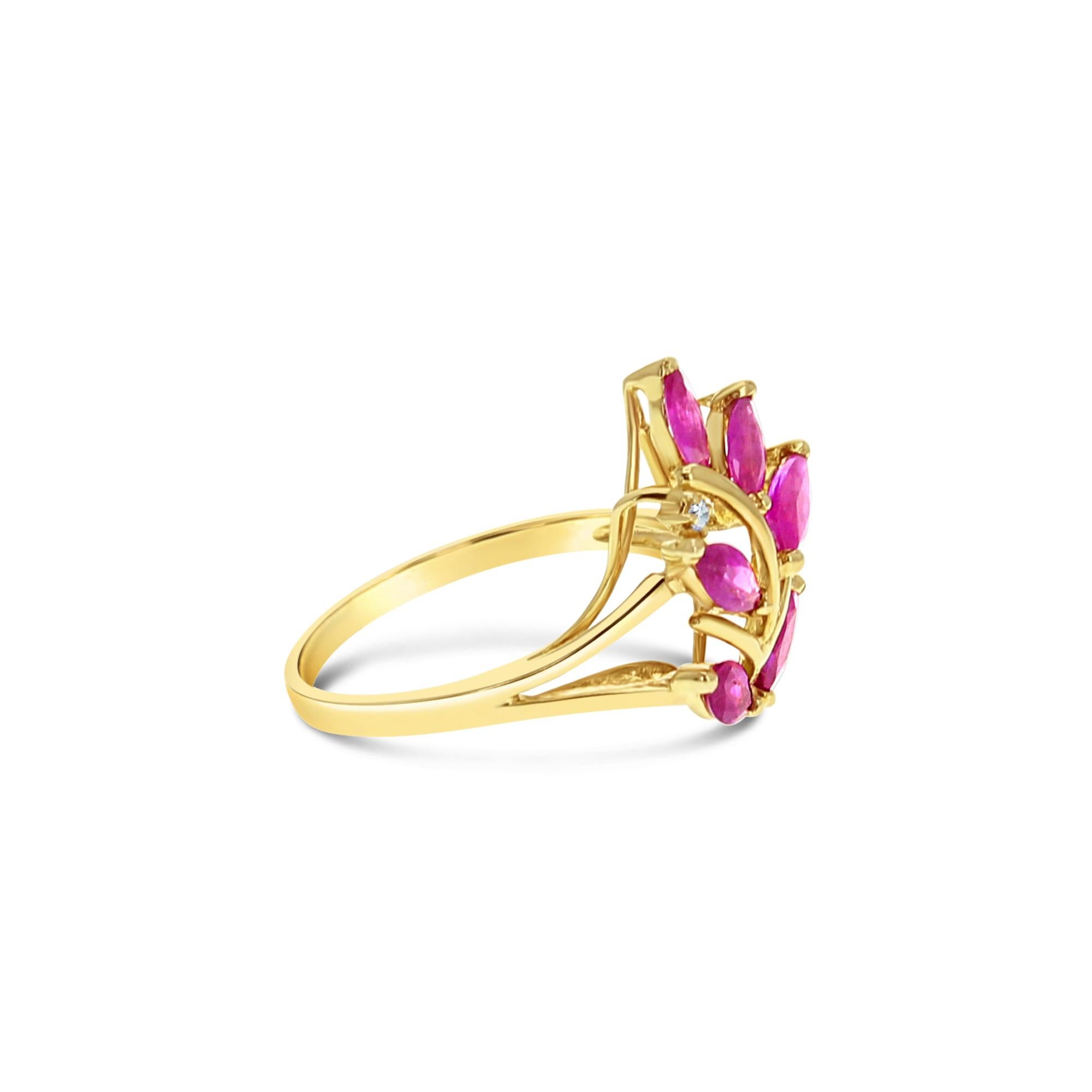♥ Product Summary ♥

Main Stone: Ruby & Diamonds
Band Material:  14k Yellow Gold
Stone Shape: Marquise

Diamond and Gemstones are Natural. Not enhanced, simulated or lab-created