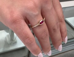 Marquise East West Ruby Ring with Round Diamonds in 14K Yellow Gold