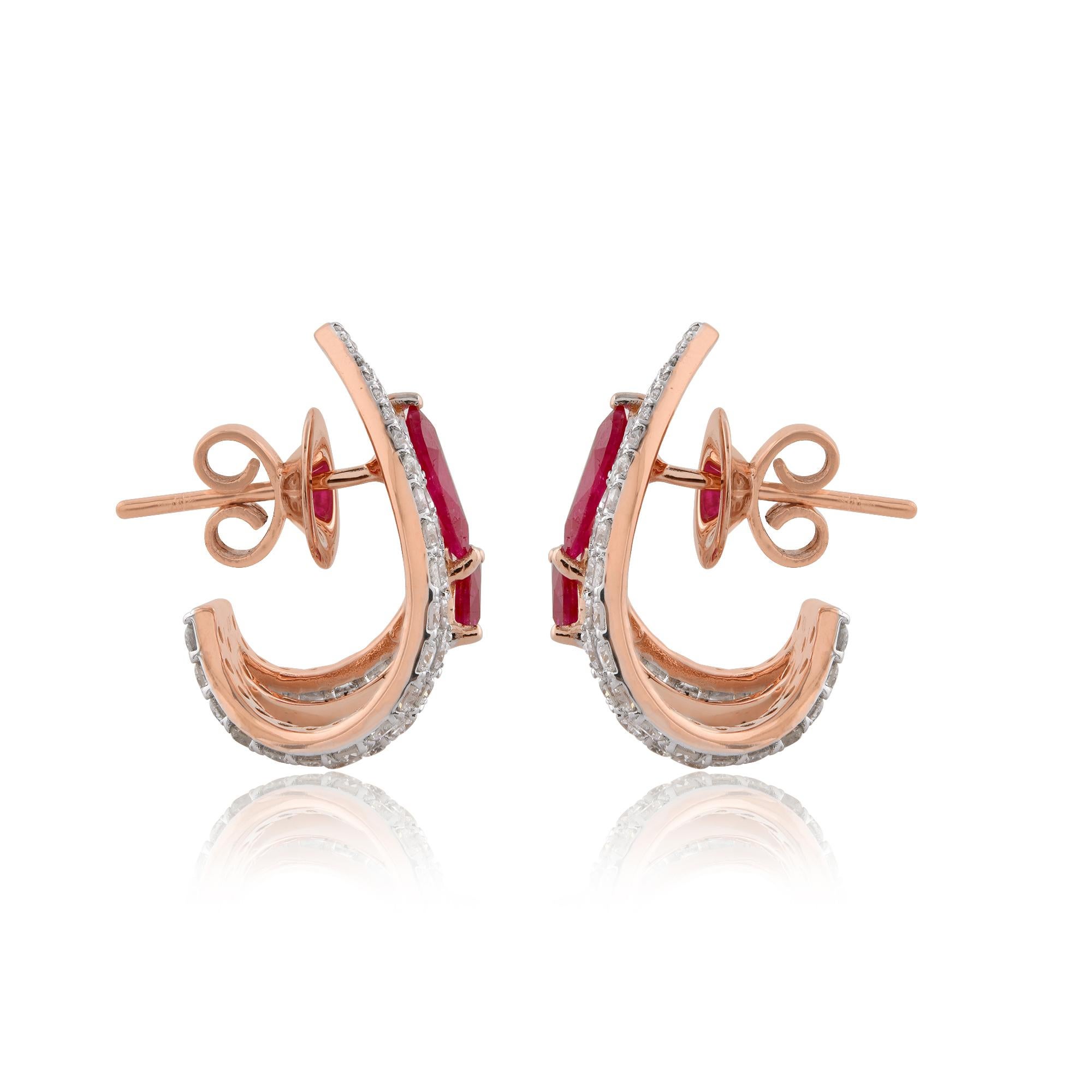 Taglio marquise Orecchini a perno con diamante Marquise Ruby Natural SI/H Regalo in oro rosa 18k in vendita