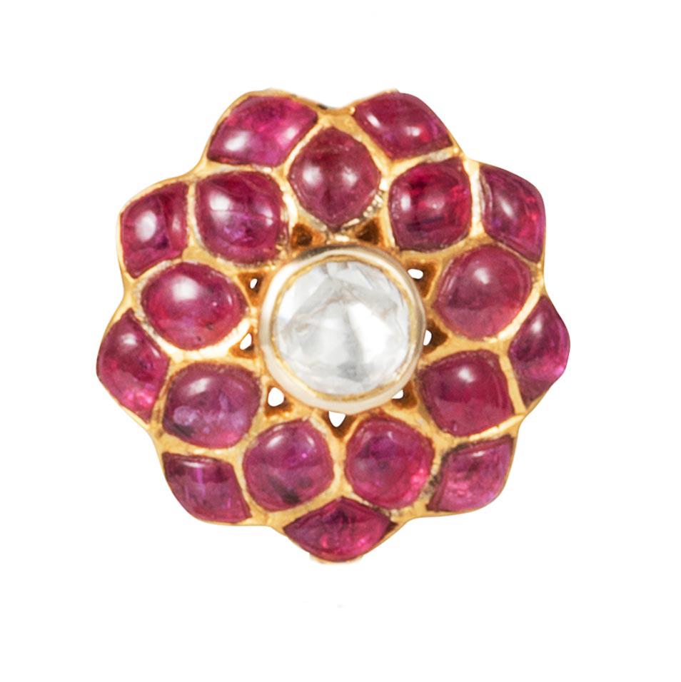 Manpriya B Marquise Ruby, Rose-Cut Diamond and 18 Karat Gold Pendant In New Condition For Sale In London, GB
