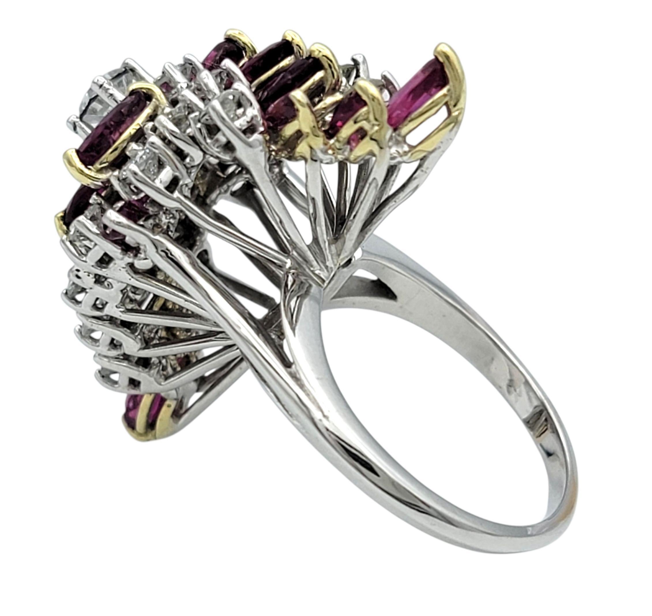 Marquise Ruby & Round Diamond Clustered Cocktail Ring in 14 Karat Gold In Excellent Condition For Sale In Scottsdale, AZ