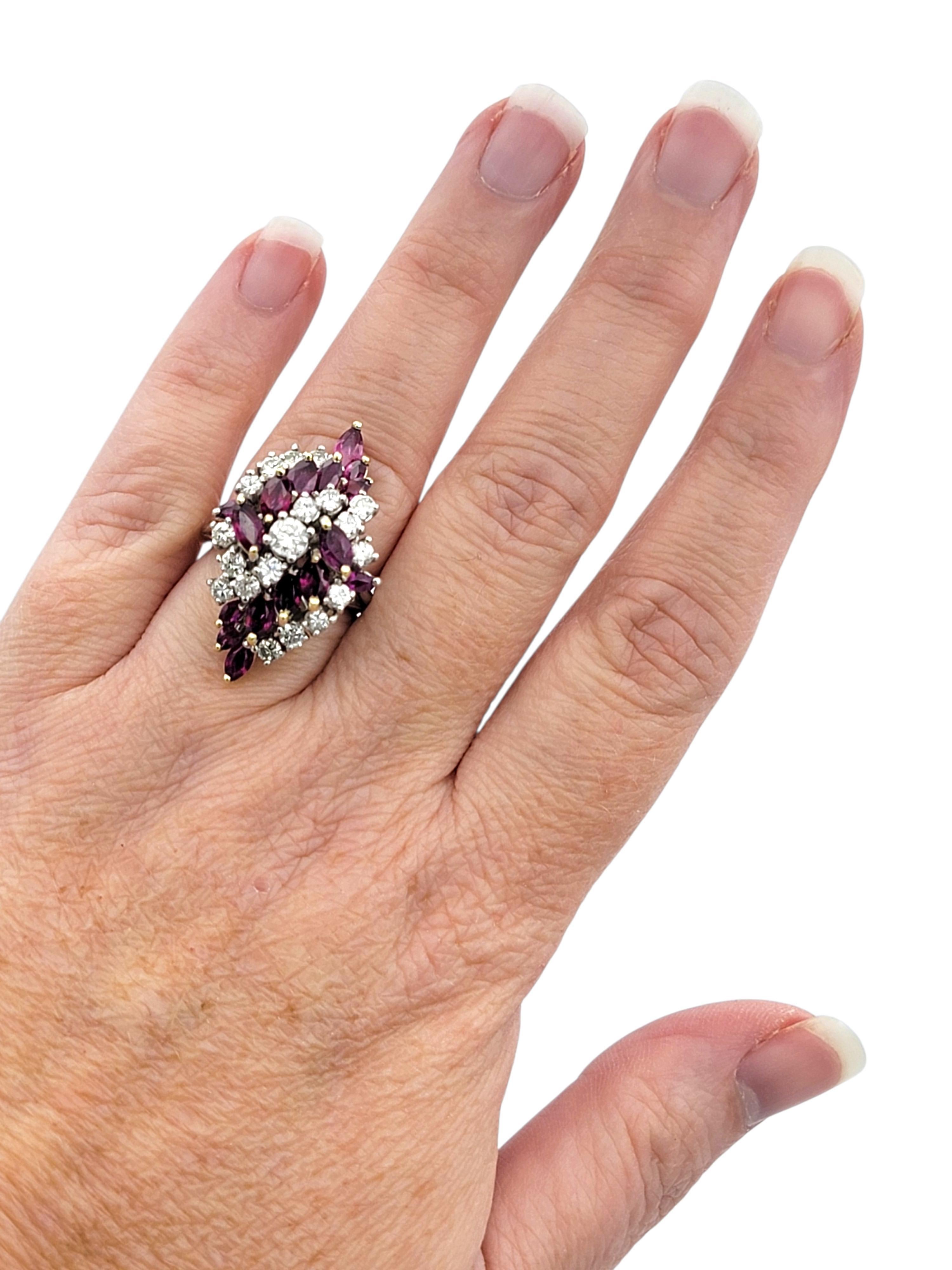 Marquise Ruby & Round Diamond Clustered Cocktail Ring in 14 Karat Gold For Sale 2