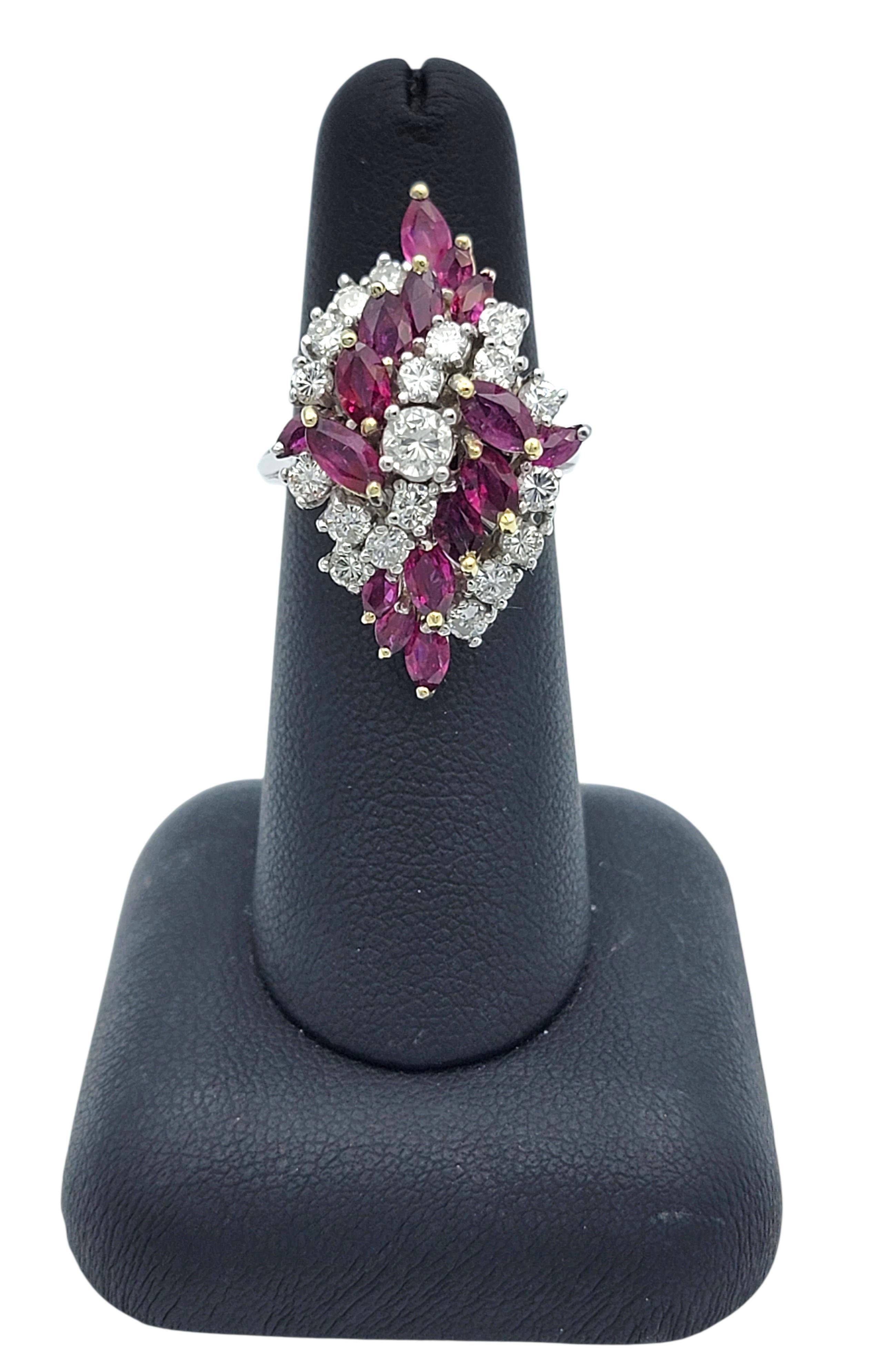 Marquise Ruby & Round Diamond Clustered Cocktail Ring in 14 Karat Gold For Sale 3
