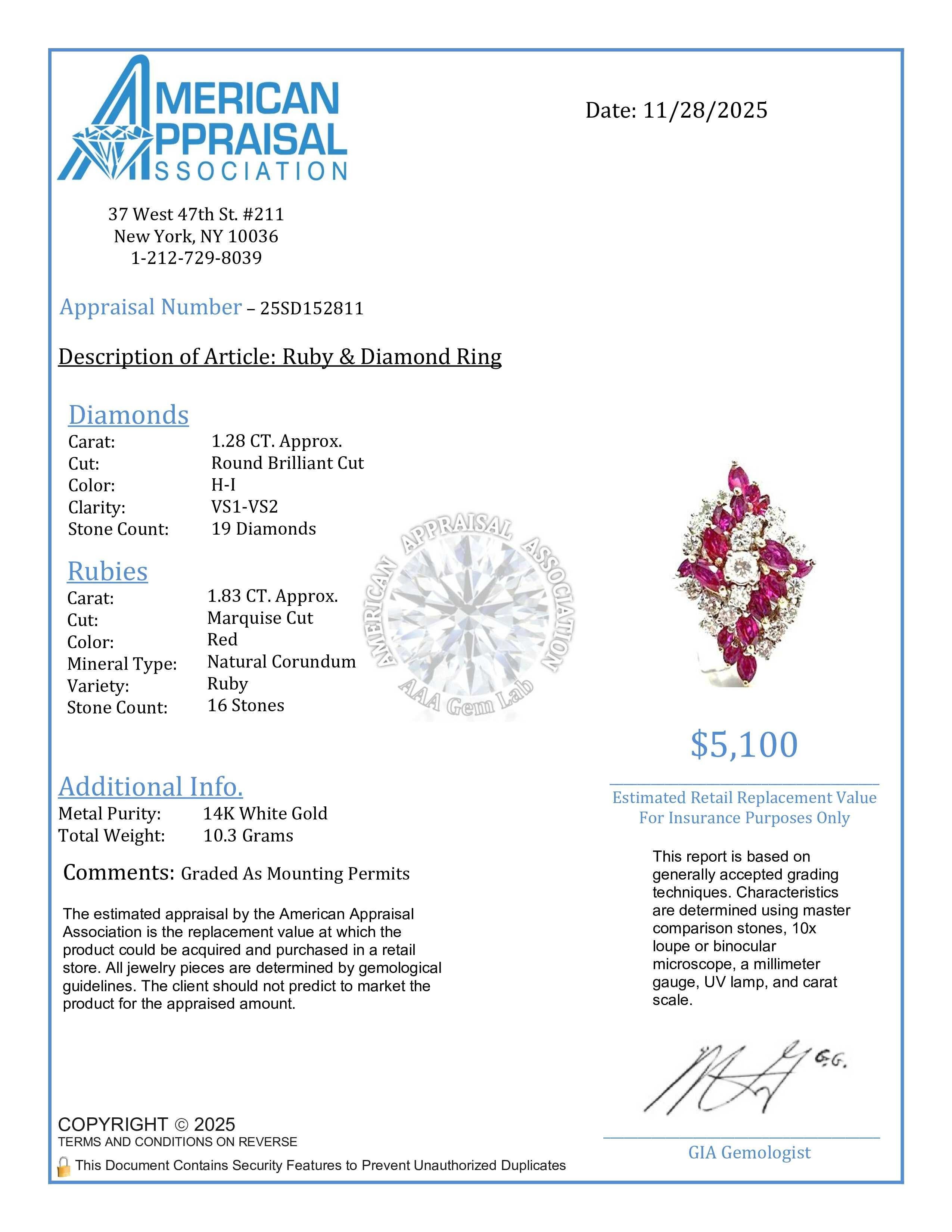 Marquise Ruby & Round Diamond Clustered Cocktail Ring in 14 Karat Gold For Sale 4