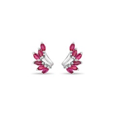 Marquise Ruby Wing Style Earrings 14k White Gold