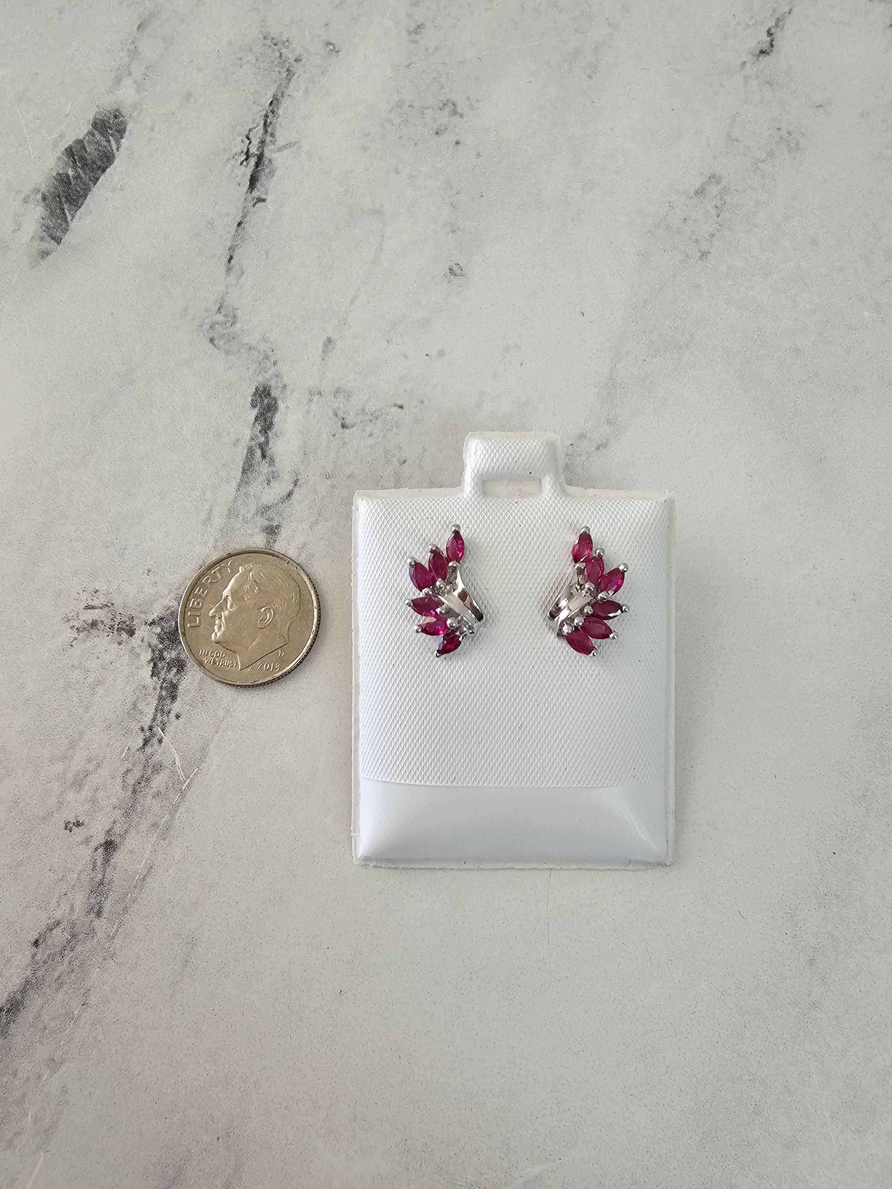 Marquise Ruby Wing Style Earrings 14k White Gold In New Condition For Sale In Sugar Land, TX