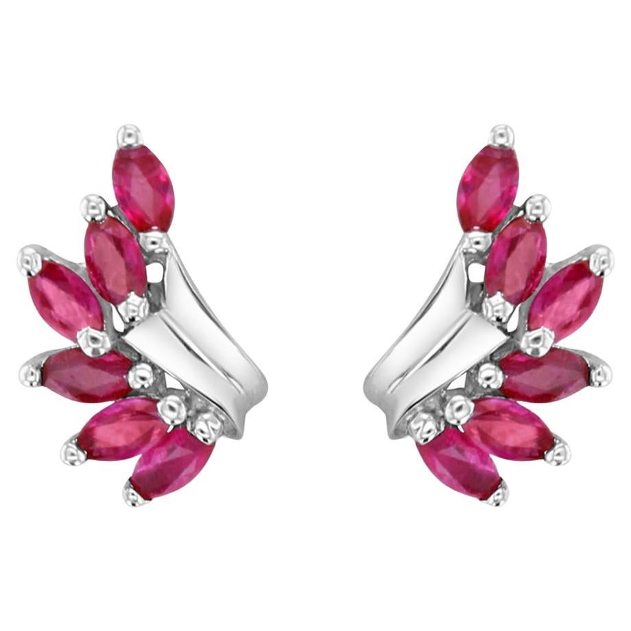 Marquise Ruby Wing Style Earrings 14k White Gold For Sale