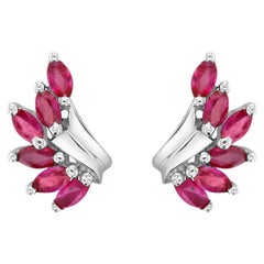 Marquise Ruby Wing Style Earrings 14k White Gold