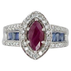 Marquise Ruby with Diamond Halo and Sapphire Channel-Set Band