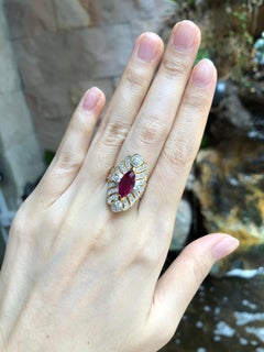 Marquise Ruby with Diamond Ring Set in 18 Karat Gold Settings