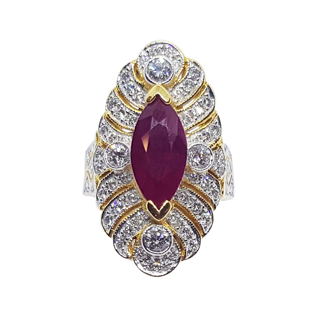 Marquise Ruby with Diamond Ring Set in 18 Karat Gold Settings For Sale ...