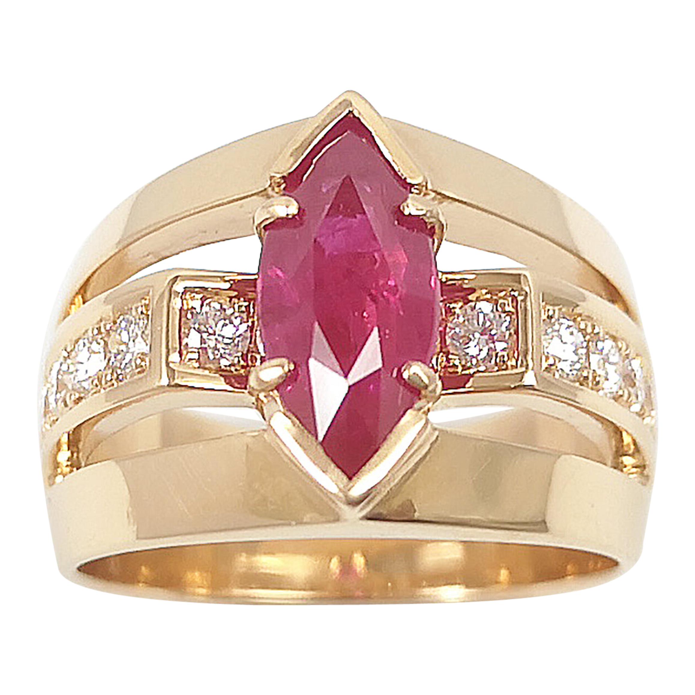 Marquise Ruby with Diamond Ring Set in 18 Karat Rose Gold Settings For Sale