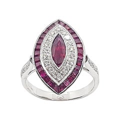 Marquise Ruby with Diamond Ring Set in 18 Karat White Gold Setting