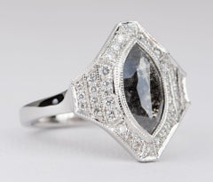 Marquise Salt and Pepper Diamond with Halo Ring 14 Karat White Gold AD2119