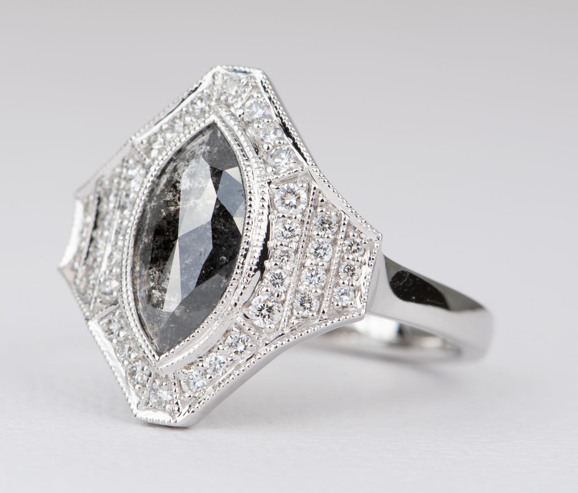 art deco salt and pepper diamond ring