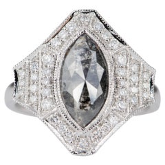 Marquise Salt and Pepper Diamond with Halo Ring 14 Karat White Gold AD2119