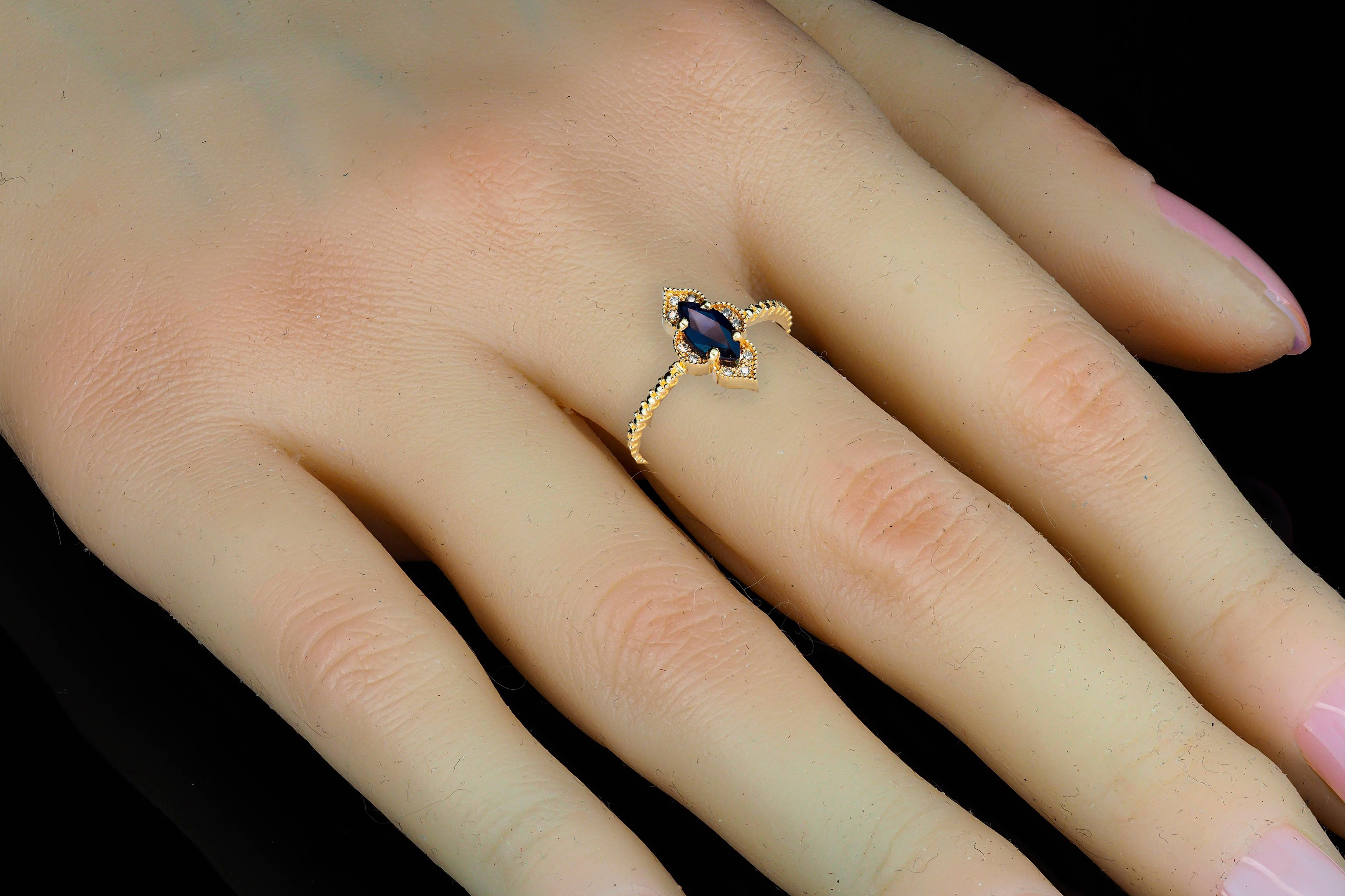 Marquise sapphire 14k gold ring.  For Sale 2
