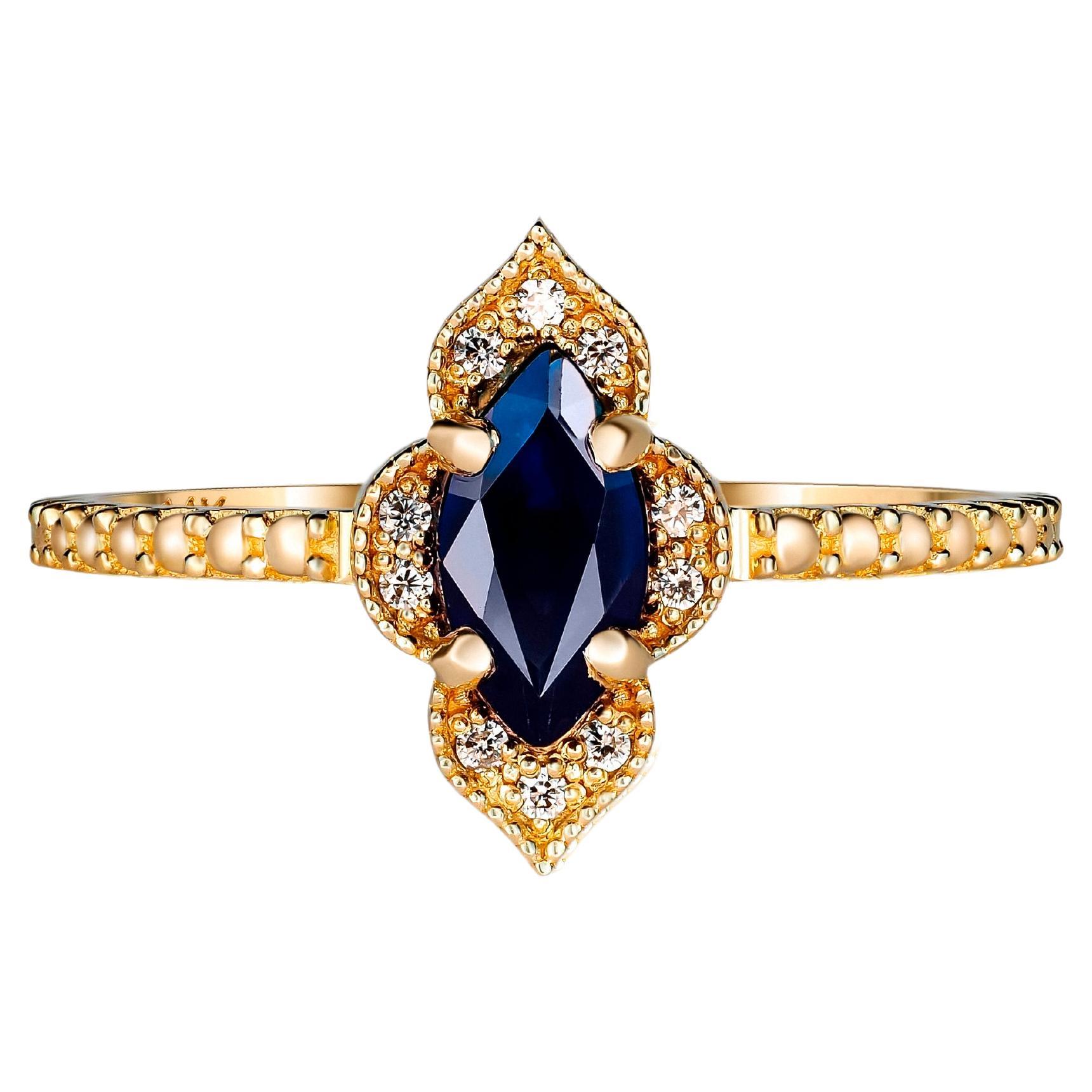 Marquise Saphir 14k Gold Ring. 
