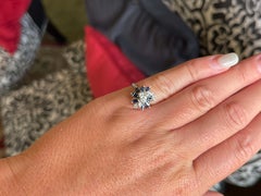 Marquise Sapphire and Diamond Flower Ring in 14k White Gold