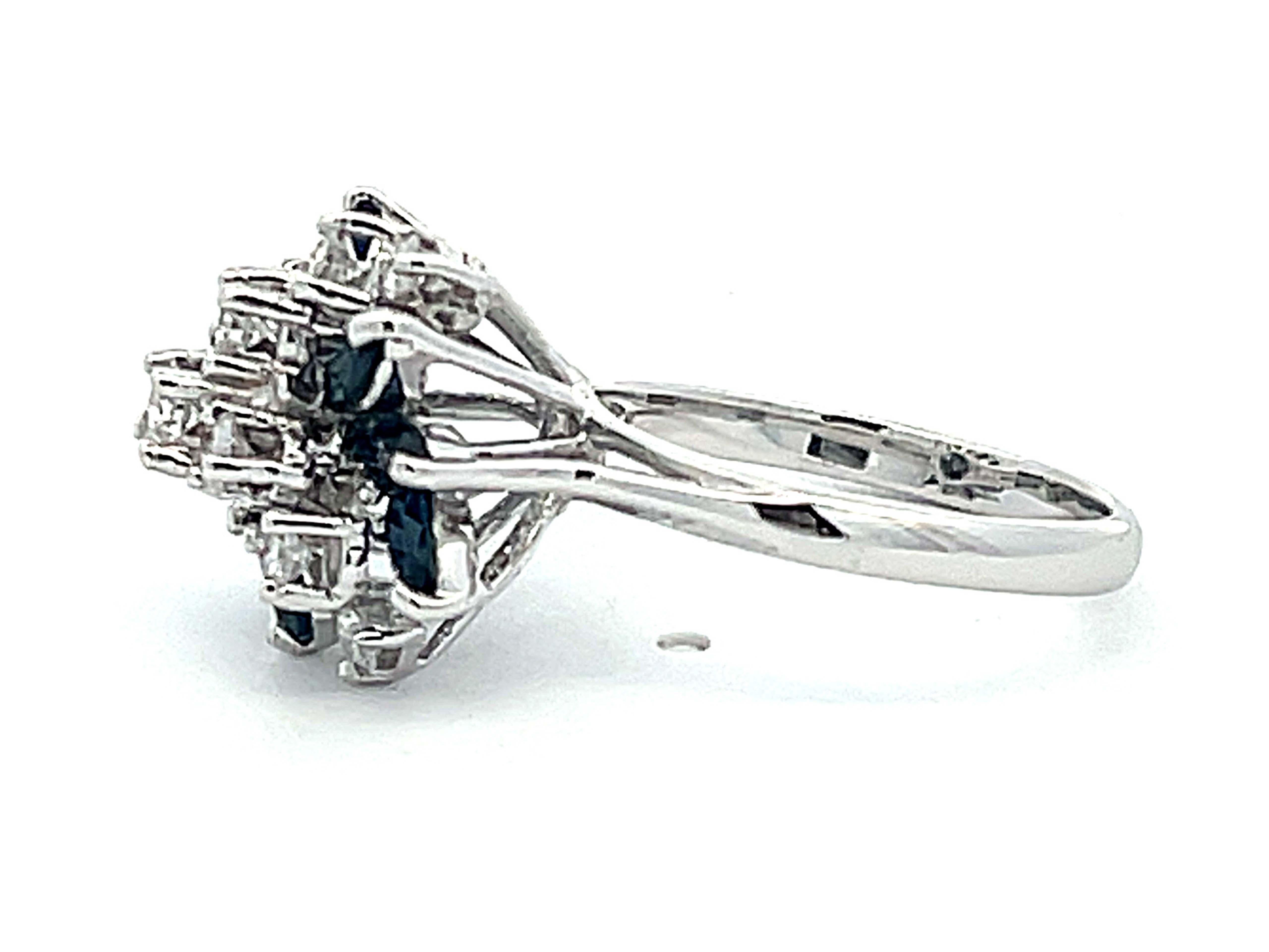 Women's Marquise Sapphire and Diamond Flower Ring in 14k White Gold For Sale