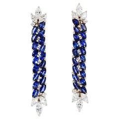 Marquise Sapphire and Diamond Hanging Earrings