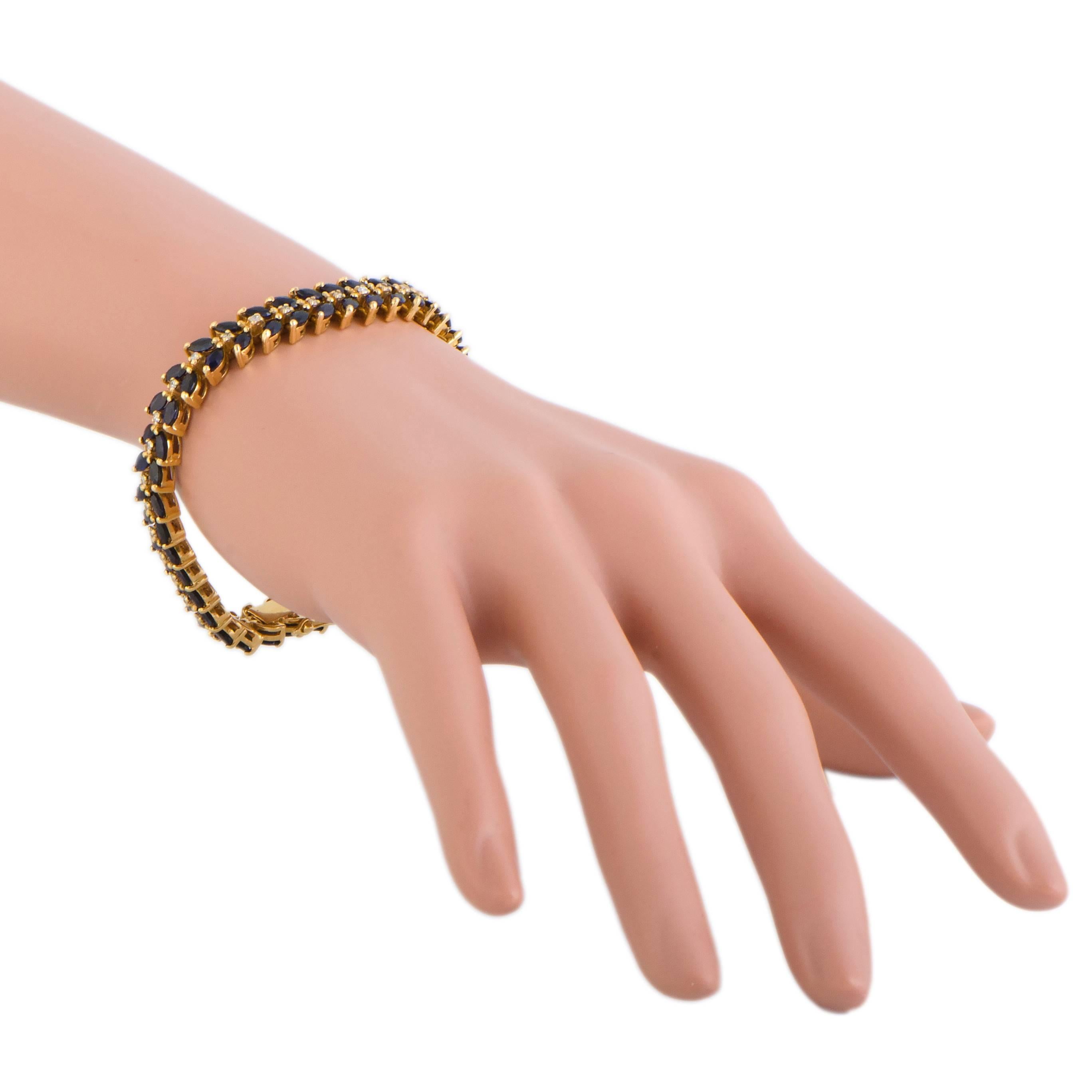 Combining an incredibly sophisticated design and exceptional craftsmanship quality, this splendid bracelet will accentuate your look in the most stylish manner. The bracelet is made of classy 18K yellow gold and set with 0.40 carats of glistening