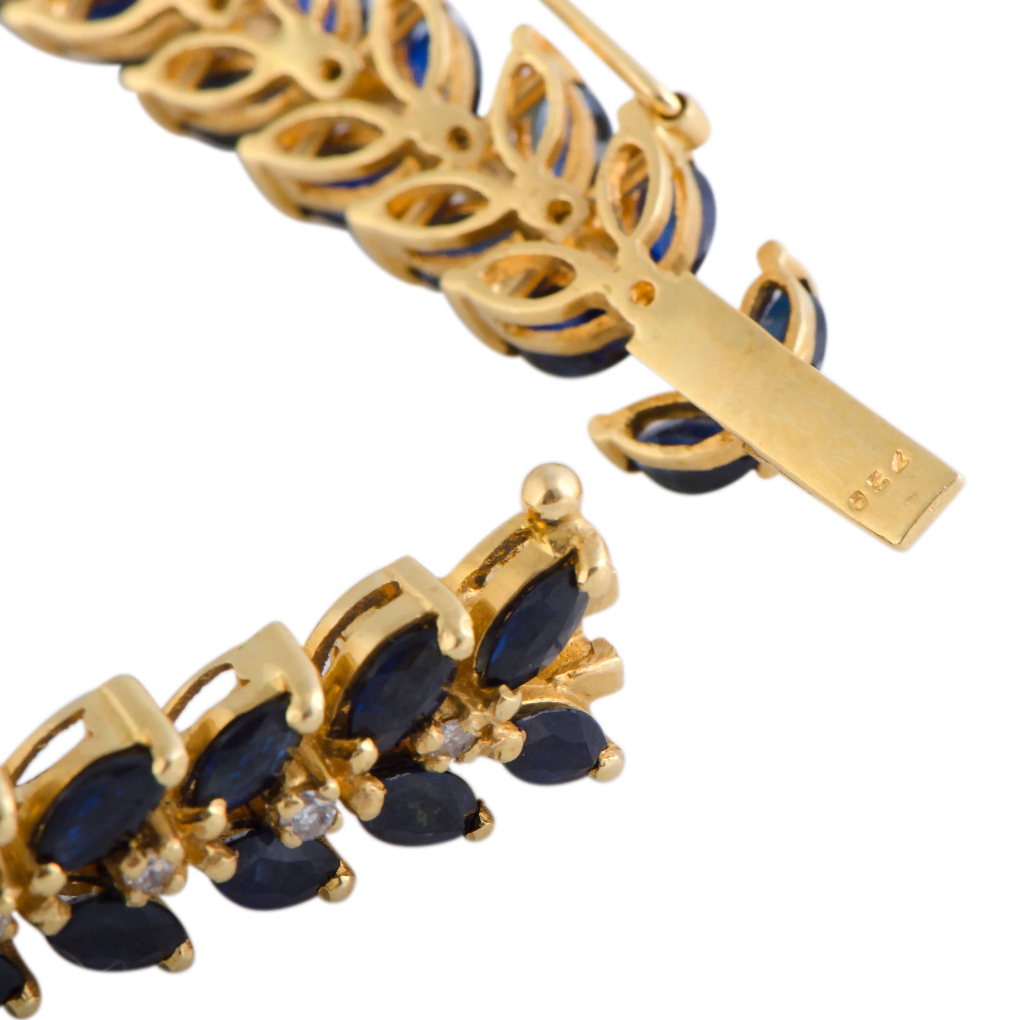 Marquise Sapphire and Diamond Yellow Gold Bracelet In Excellent Condition In Southampton, PA