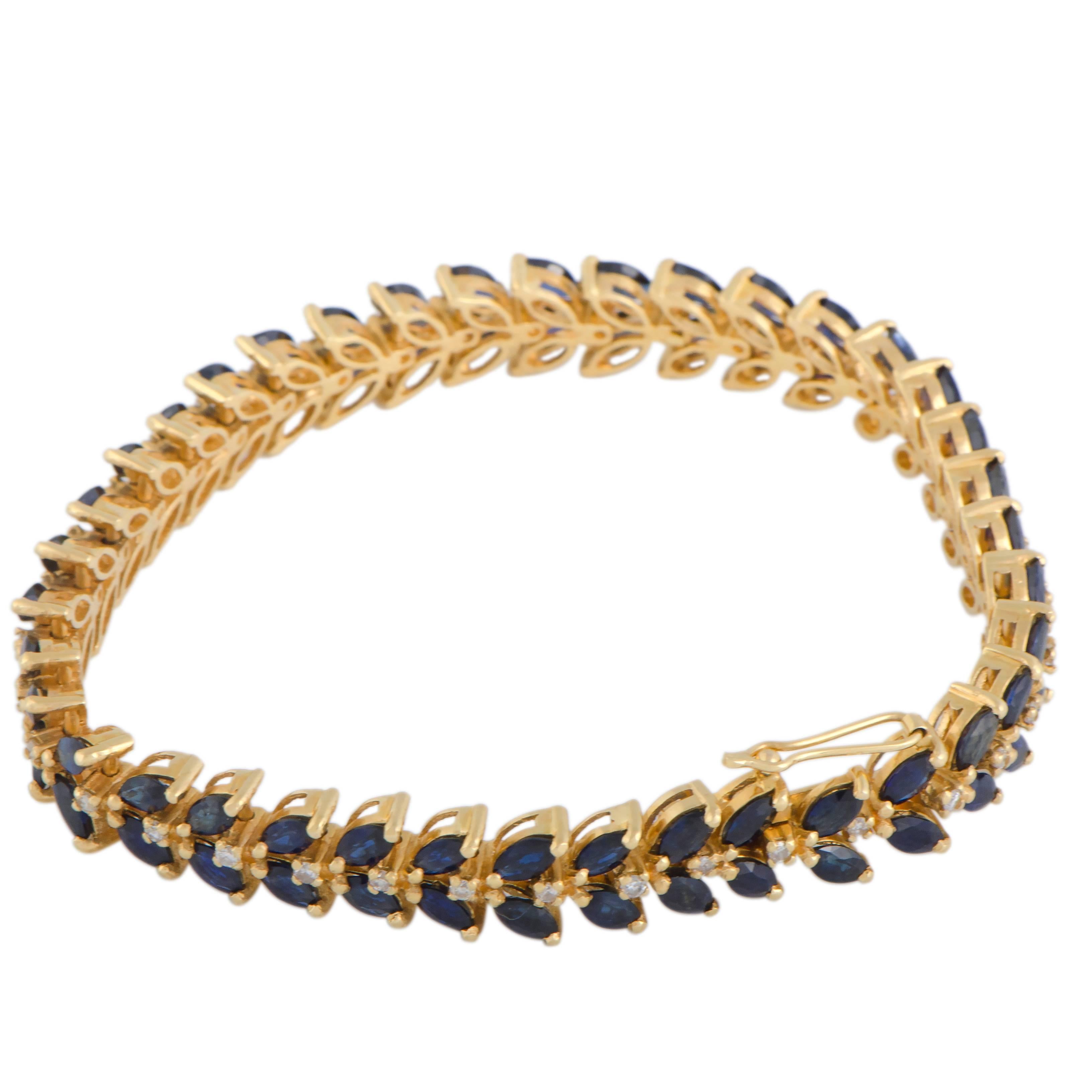Marquise Sapphire and Diamond Yellow Gold Bracelet