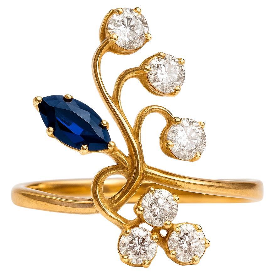Marquise sapphire Art Nouveau ring