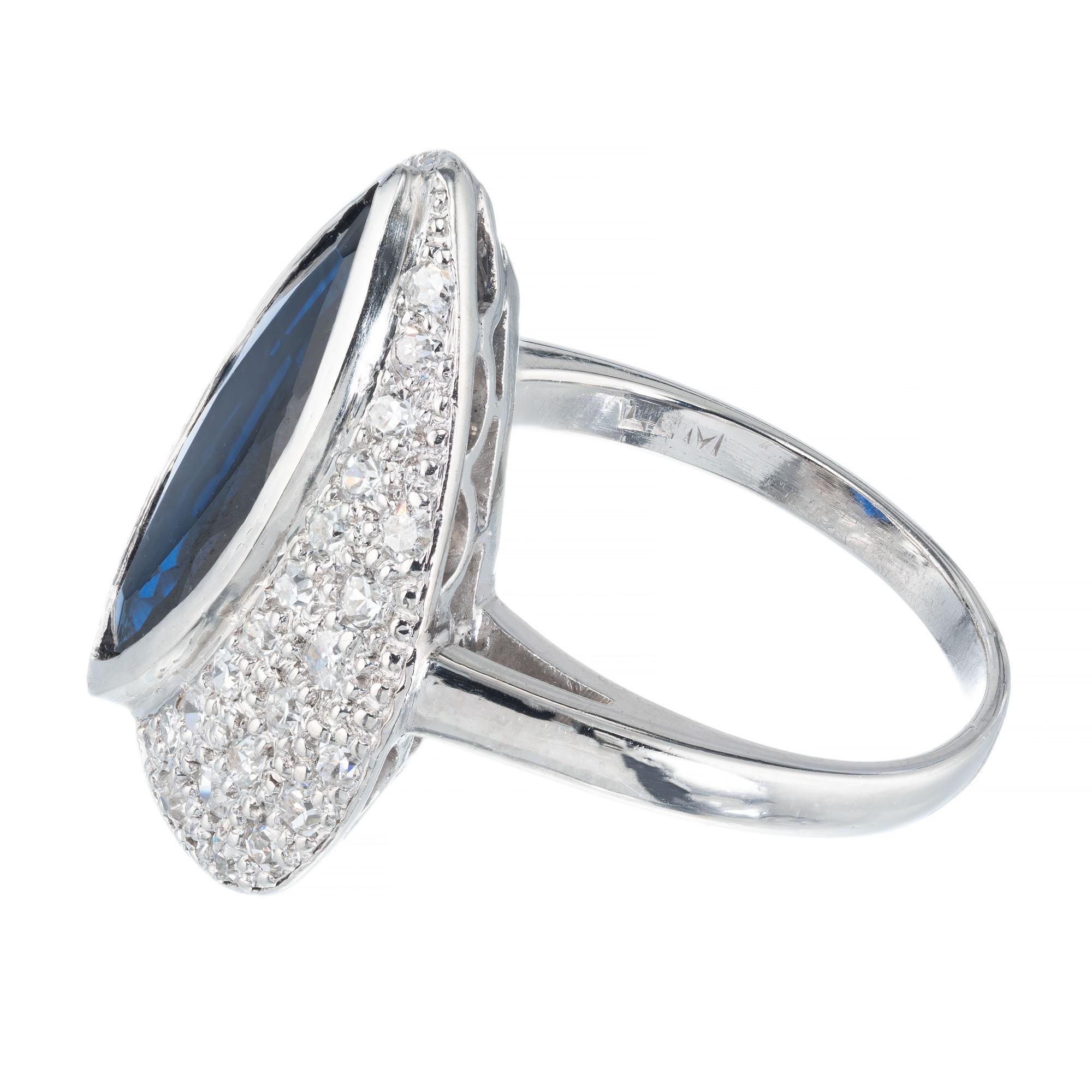 Marquise Sapphire Pave Diamond Platinum heart Ring For Sale 1