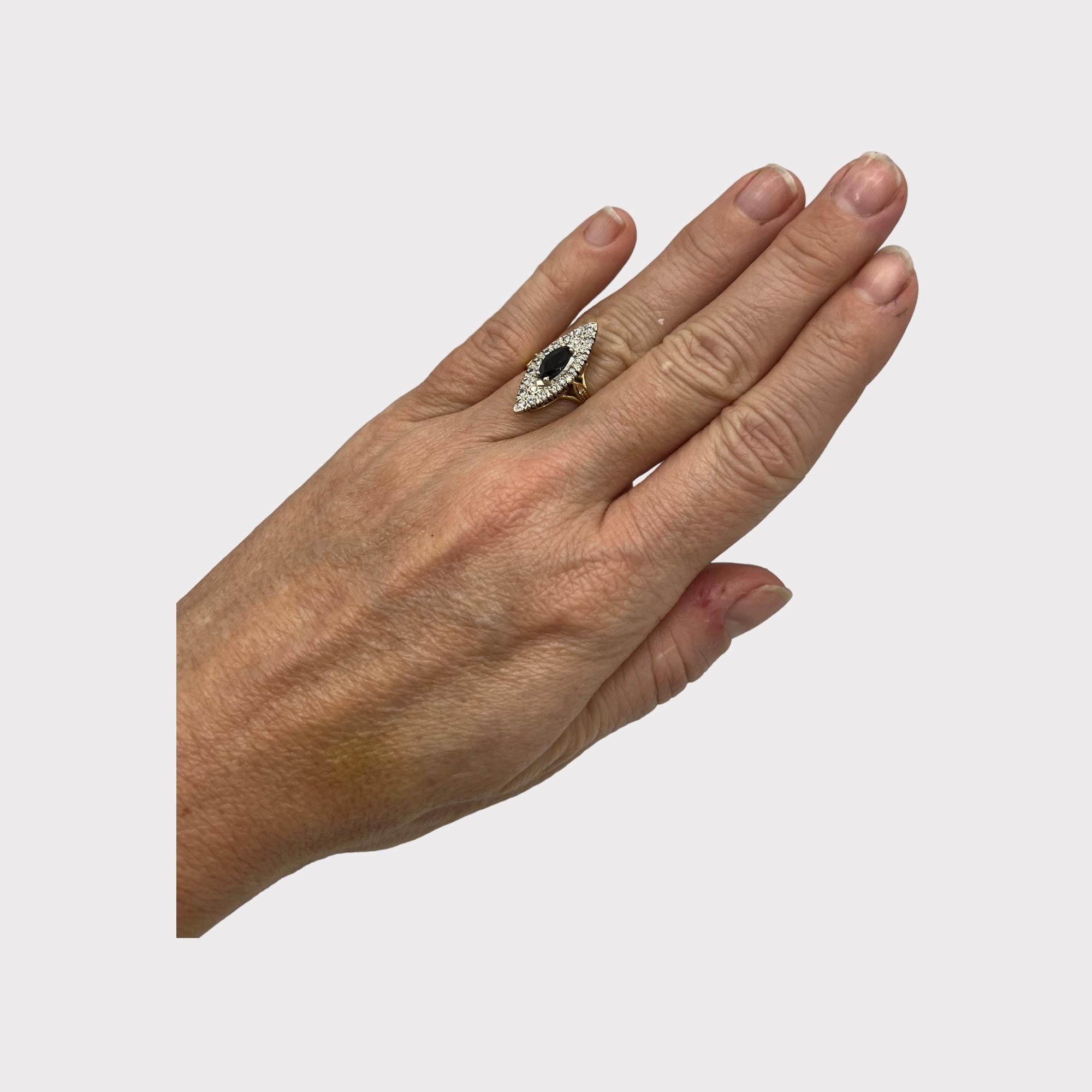 Marquise Sapphire Ring in Hand-Worked Gold, Early 20th Century im Angebot 5