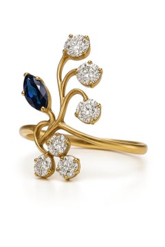 Anello con zaffiro marquise in stile vintage in oro 14k