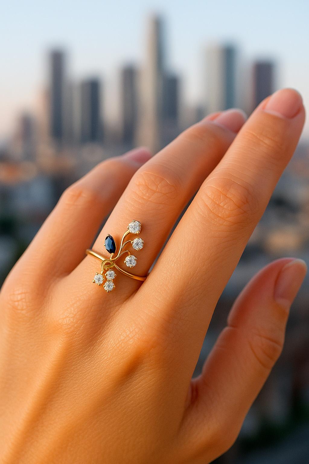 For Sale:  Marquise sapphire vintage style 14k gold ring 2