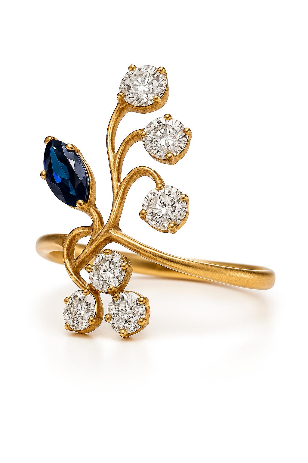 For Sale:  Marquise sapphire vintage style 14k gold ring 5