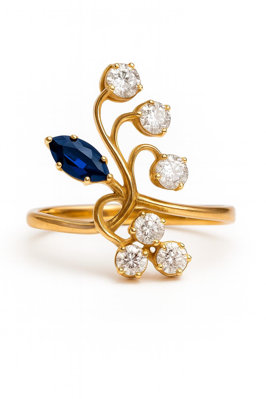 For Sale:  Marquise sapphire vintage style 14k gold ring 6