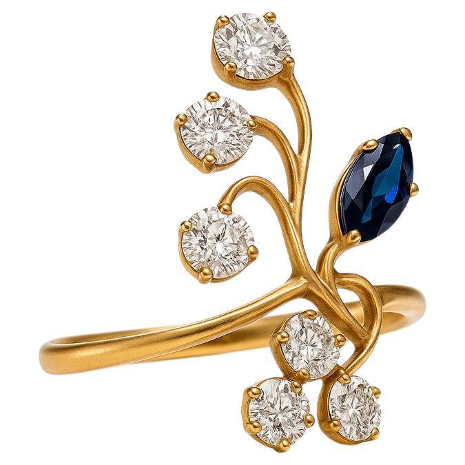 Anello con zaffiro marquise in stile vintage in oro 14k