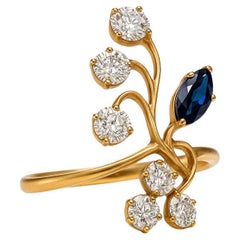 Marquise sapphire vintage style 14k gold ring