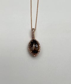 Marquise Form Brown Smoky Quartz 14K Rose Gold Diamond Pave Anhänger Halskette